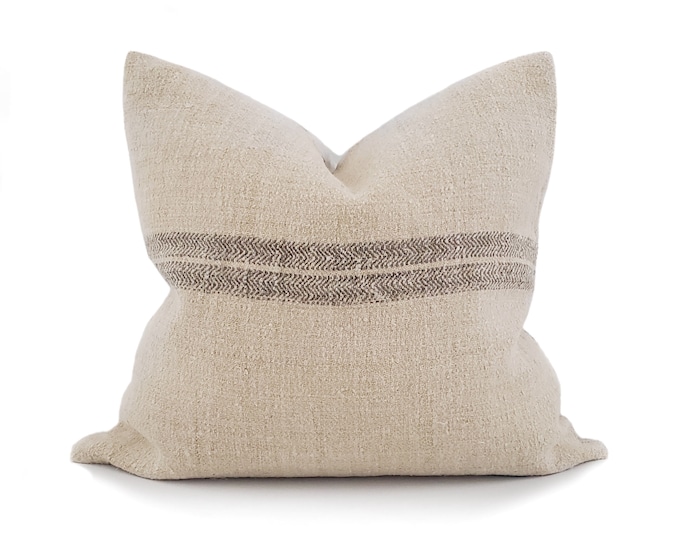 Featured listing image: Charcoal stripe grainsack pillow cover