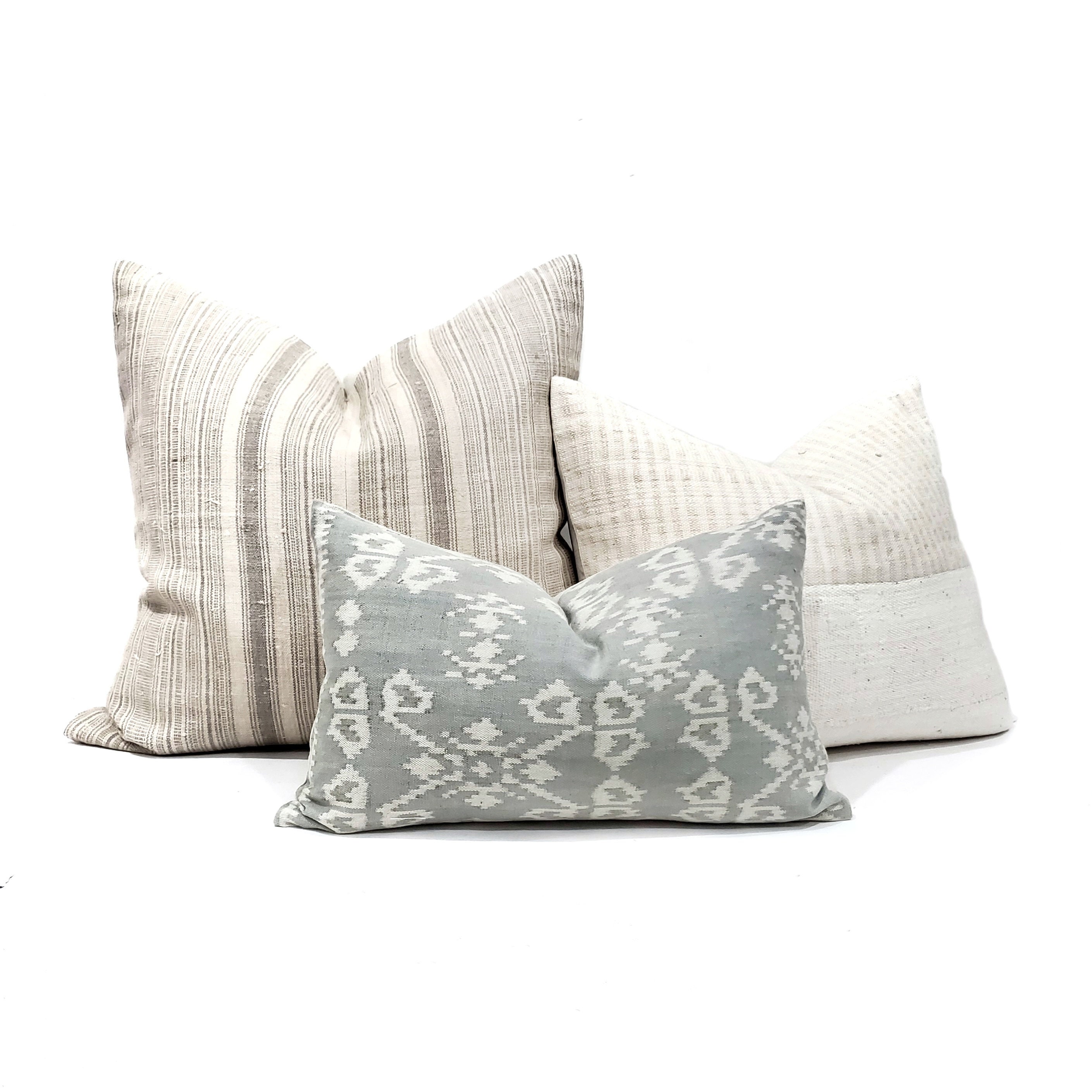 12×20 muted grey(blue undertone) ikat pillow cover