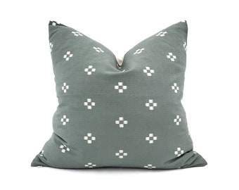 20" muted dark sage motif cotton pillow cover