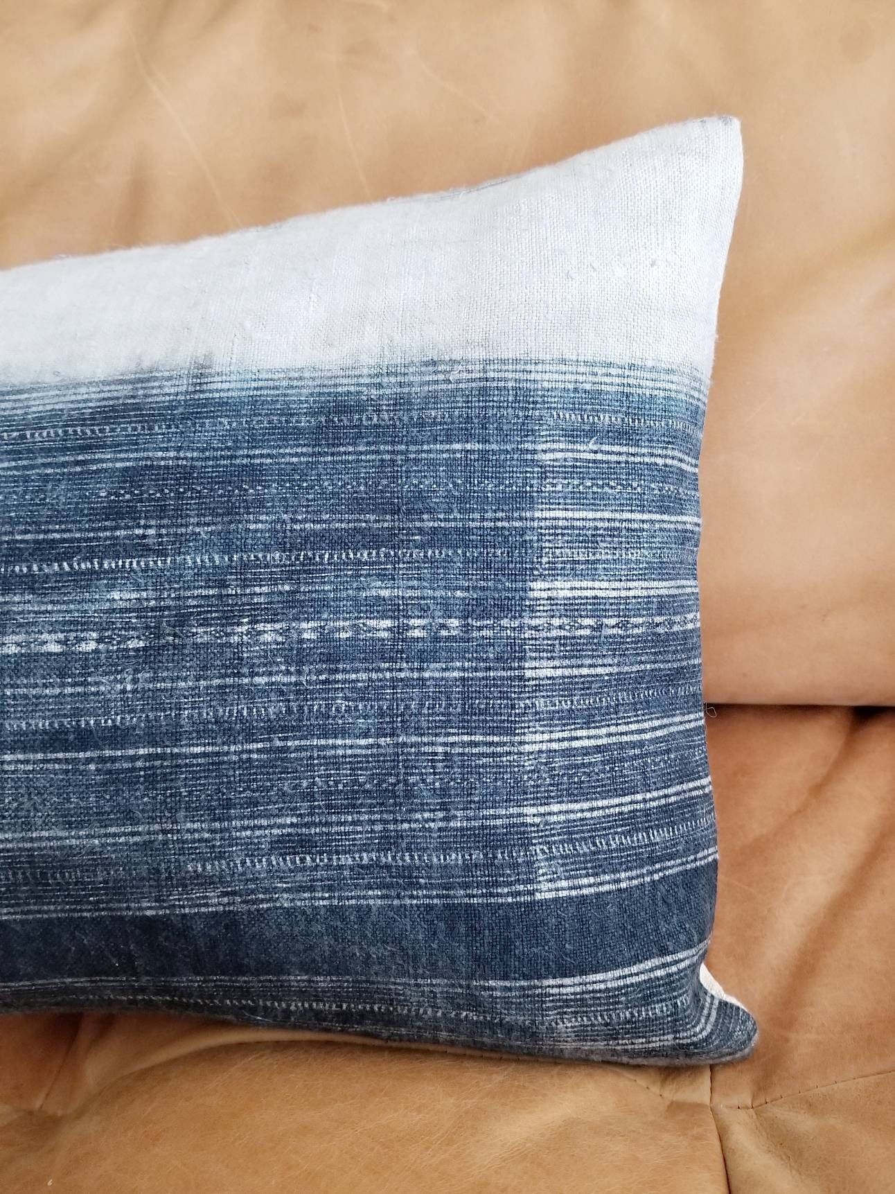 11×19 Hmong dark indigo hemp pillow cover