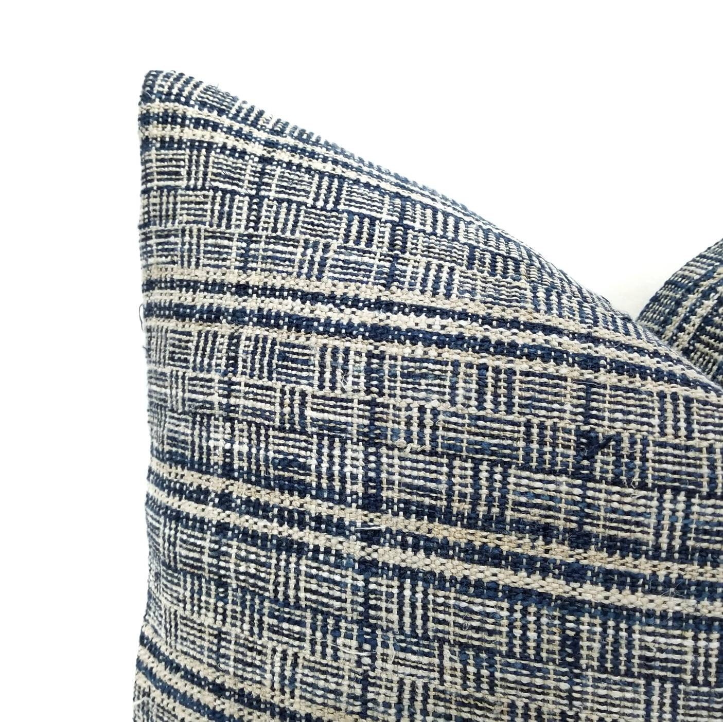 16×26 indigo hemp linen hmong pillow cover