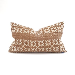 Hmong batik pillow, 12&quot;×20&quot; rust batik hmong hemp pillow cover