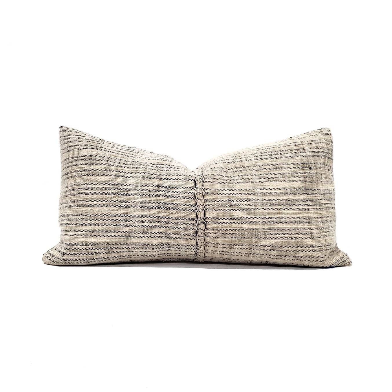 RESERVED, 12×23 beige w/ muted indigo stripe fireweed Chinese hemp