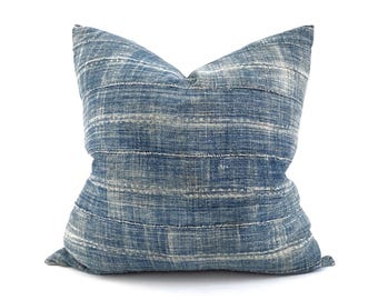 20" indigo mudcloth pillow cover