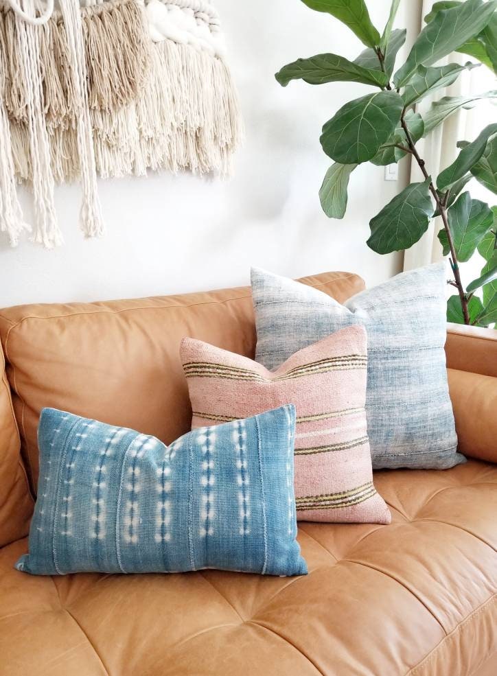 14x20 Faded indigo mudcloth pillow cover