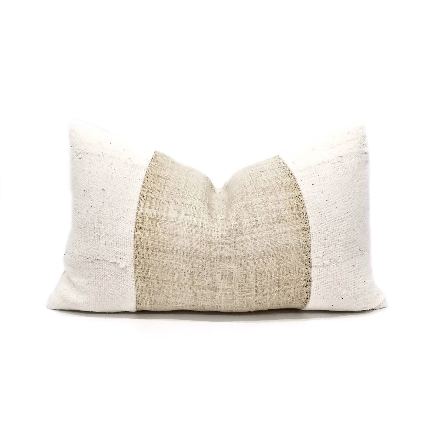 12×20 flax hemp linen cream mudcloth pillow cover