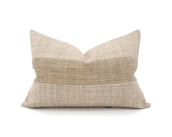 14"×20" color block hemp linen Hmong pillow cover