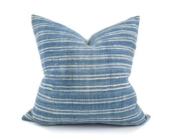 Various sizes blue batik stripe hmong hemp pillow cover