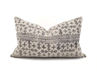12"×20" charcoal batik hmong hemp pillow cover