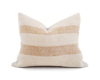 16"×20" caramel stripe grainsack pillow cover
