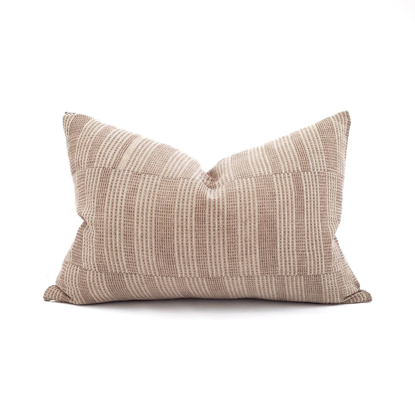 Various lumbar sizes panelled taupe stitched stripe cotton pillow cover