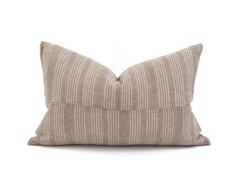 13"x20" taupe stitched stripe cotton pillow cover