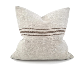 20" brown stripe vintage grainsack pillow cover