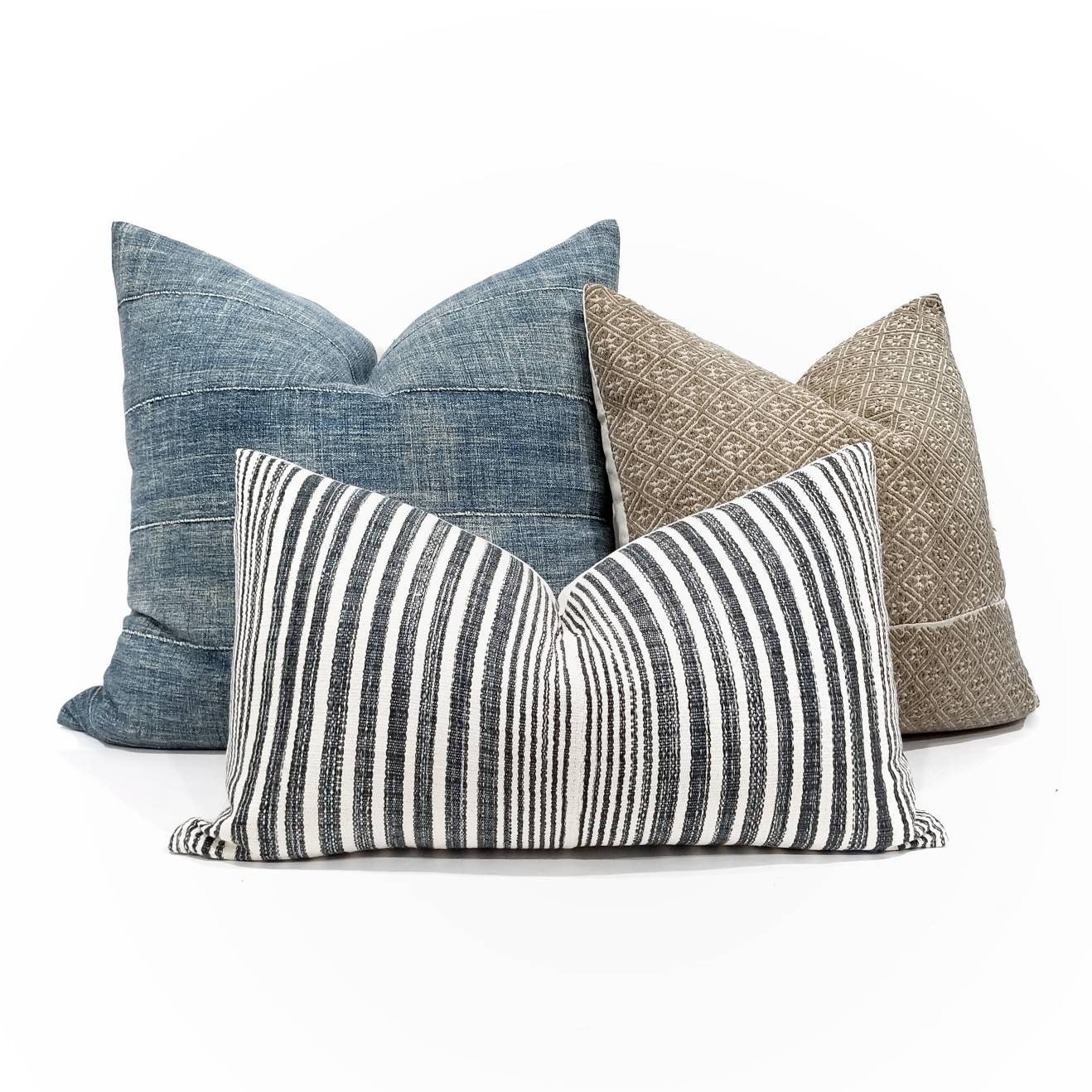 Reserved, 13×22 muted indigo stripe Asian textile cotton pillow cover