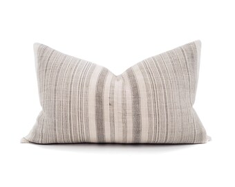 Various sizes grey stripe hmong hemp linen pillow cover, linen stripe pillow