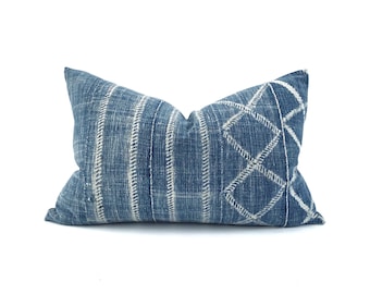 13"×20" diamond print indigo mudcloth pillow cover