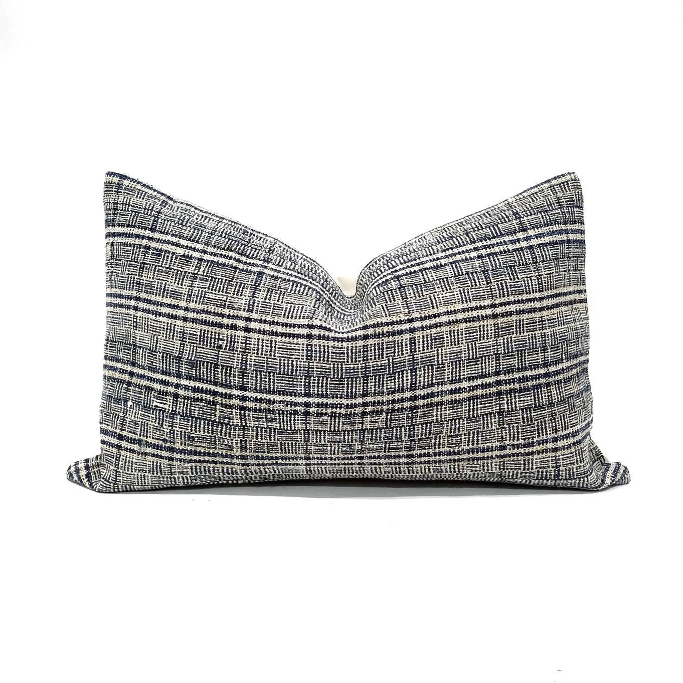 16×26 indigo hemp linen hmong pillow cover