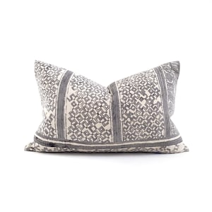 Hmong batik pillow, 15&quot;×23&quot; charcoal batik print hmong cotton pillow