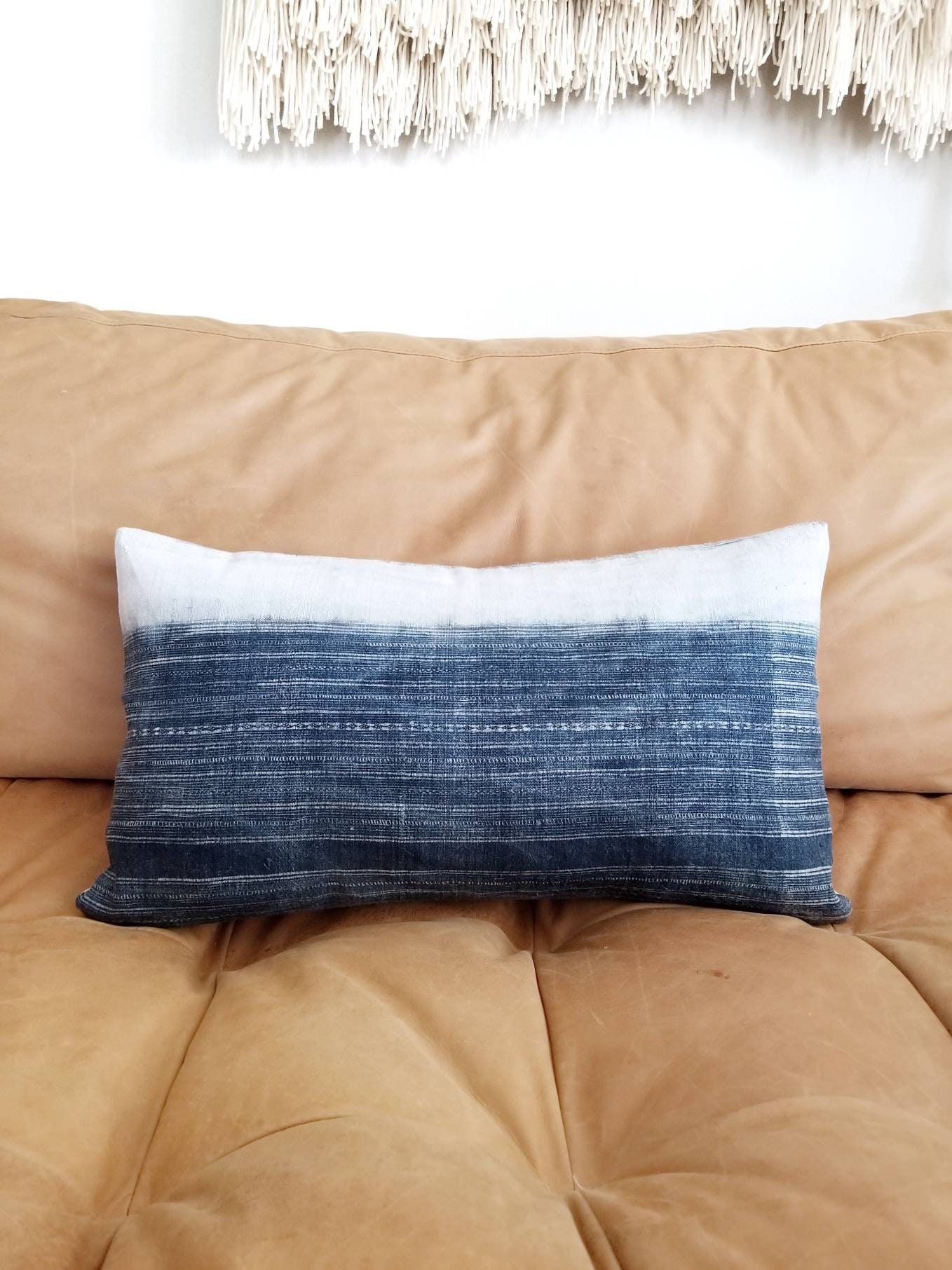 11×19 Hmong dark indigo hemp pillow cover