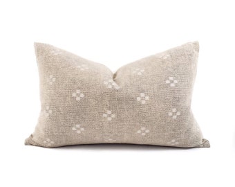 Various sizes stonewashed indigo w beige tint motif cotton pillow cover