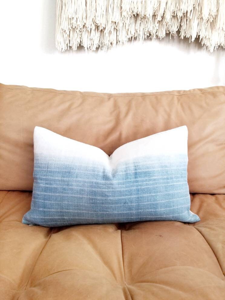 13×20 Hmong hemp indigo pillow cover