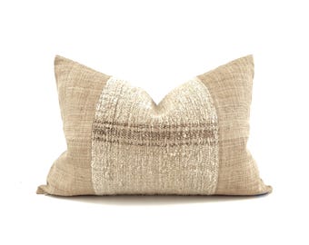 14"×20" brown stripe grainsack+ dark sand hemp pillow cover