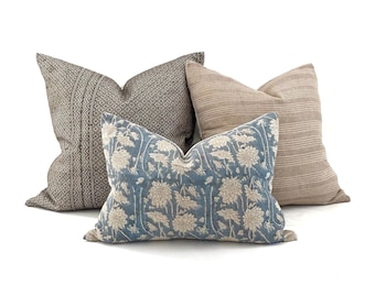Pillow combo- brown/taupe/teal flower combo of 3 pillows