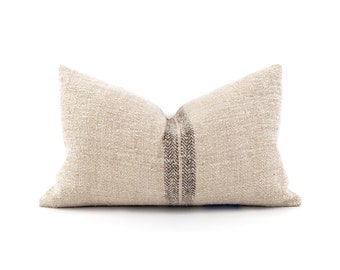 12"×20" charcoal stripe grainsack pillow