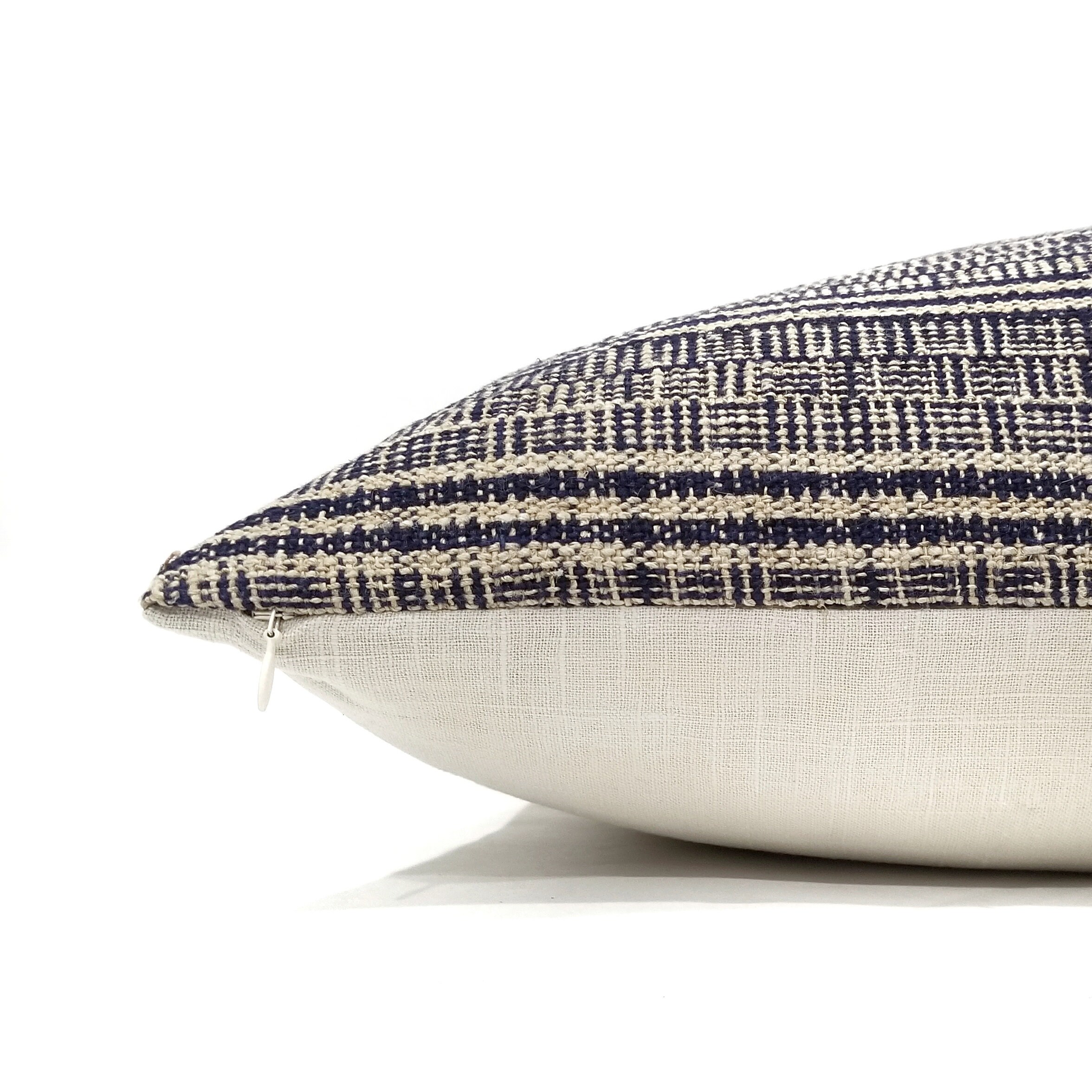 15x20 indigo hemp linen plaid pillow cover