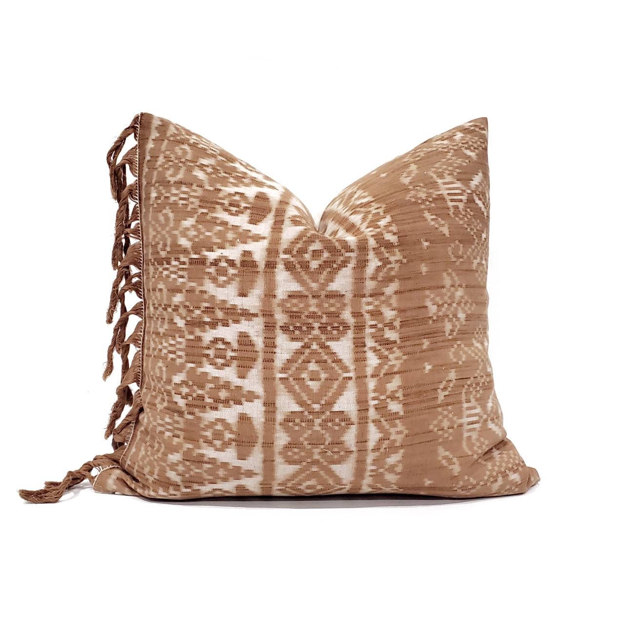 18×20 fringe on side rust Indonesian ikat pillow cover