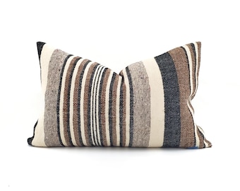 13"×20" brown stripe wool pillow cover