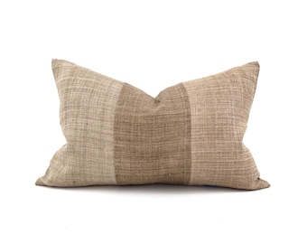 13"×20" color block hemp linen Hmong pillow cover