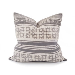 Hmong batik pillow, 20&quot; charcoal batik print hmong cotton pillow