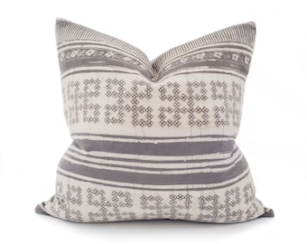 20" charcoal batik print hmong cotton pillow