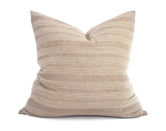 Various sizes taupe stitched stripe cotton pillow cover