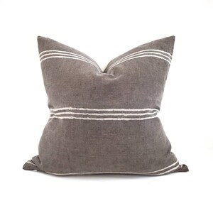 Linen stripe pillow, 22&quot; & 24&quot; charcoal gray washed linen stripe pillow cover