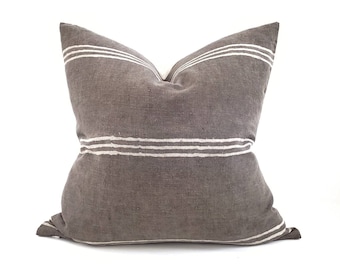 22" & 24" charcoal gray washed linen stripe pillow cover