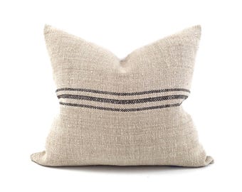 18"x19.5" black stripe grainsack pillow cover
