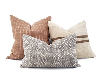 Pillow combo- terra cotta/brown stripe/grey pillow combo of 3 pillows
