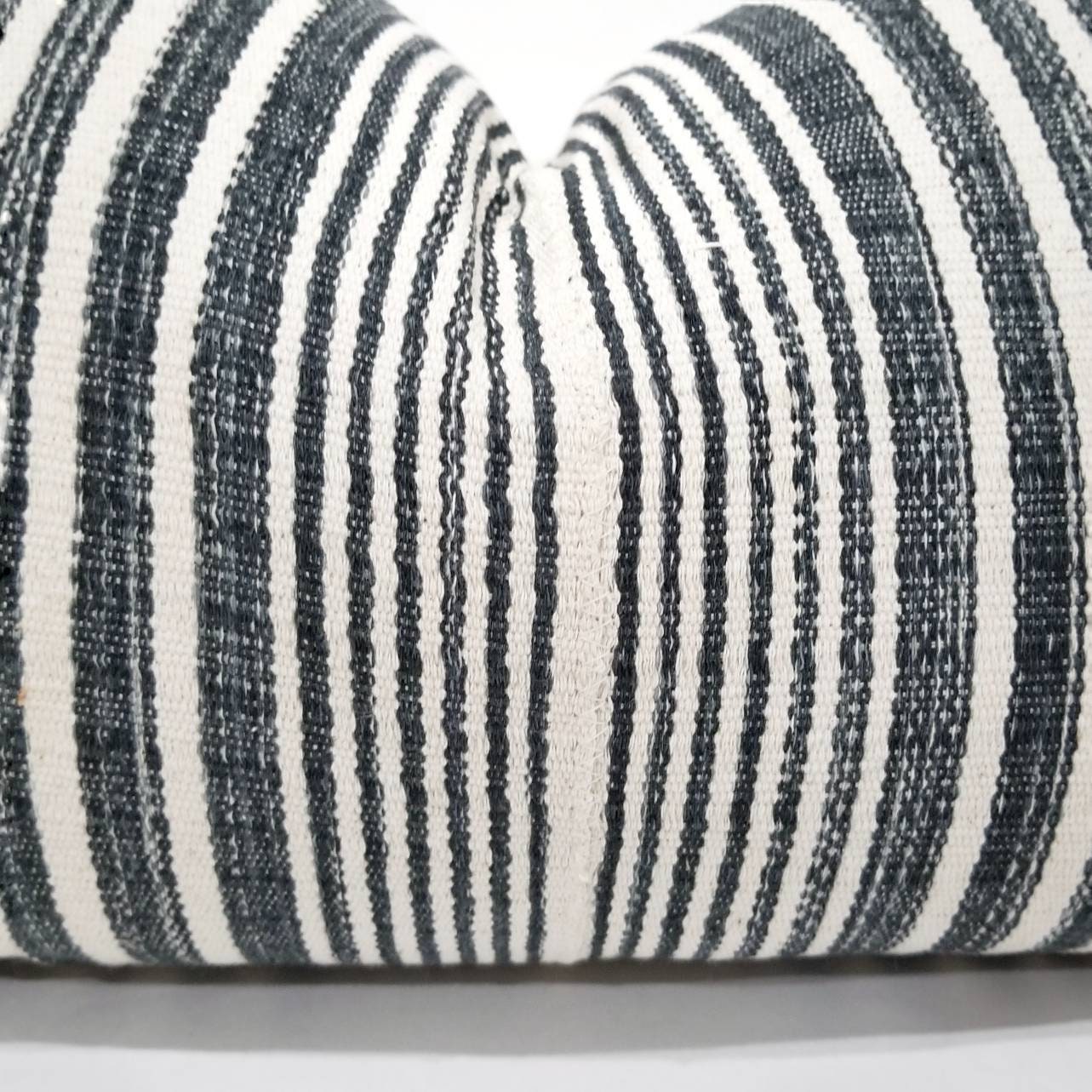 Reserved, 13×22 muted indigo stripe Asian textile cotton pillow cover