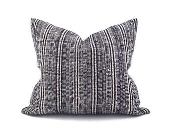 17.5"×20" indigo hemp linen plaid pillow cover