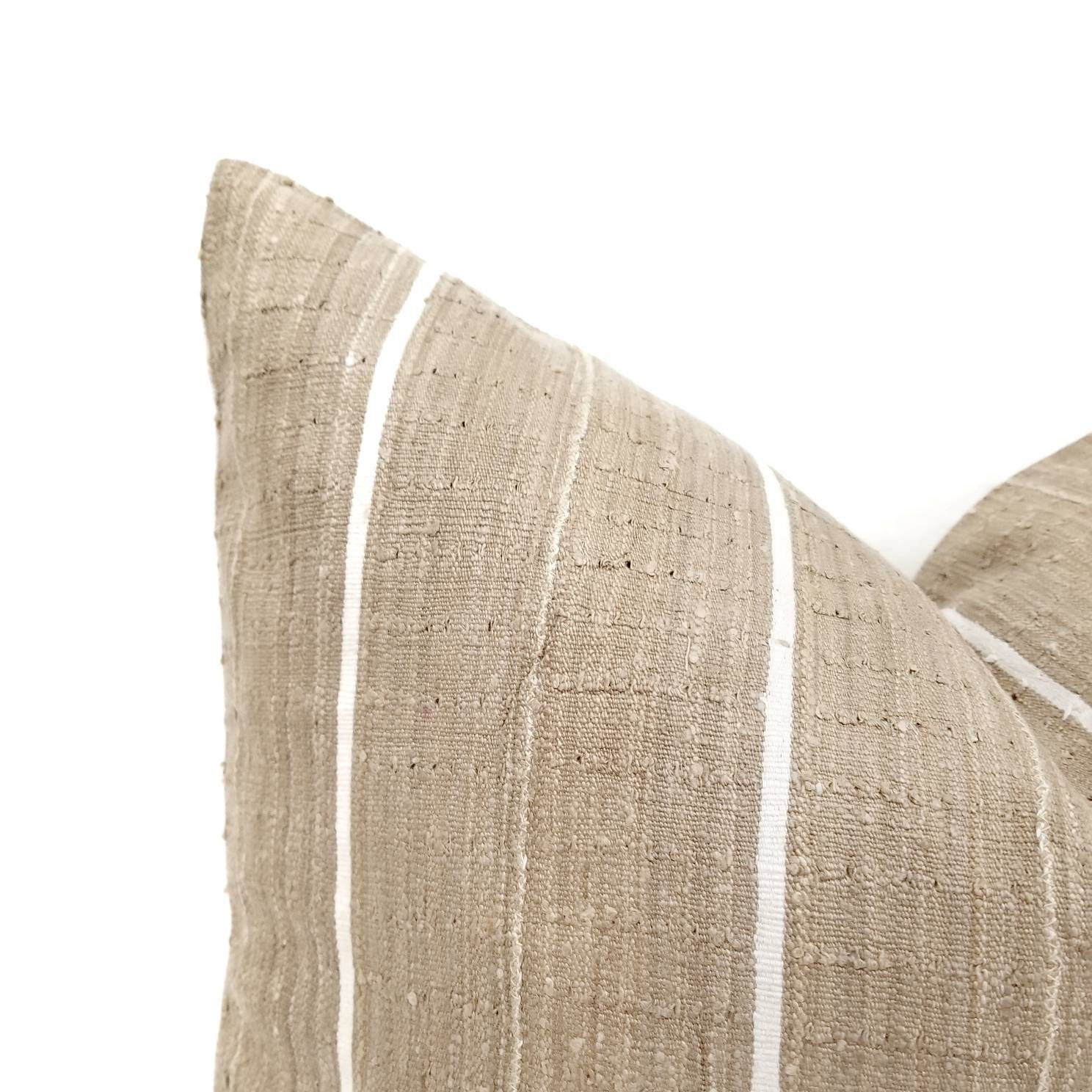 20 khaki w/ white stripe aso oke pillow cover