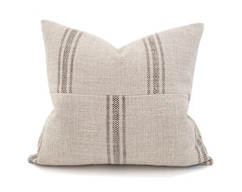 Linen stripe pillow, 17"×20" cream/brown stripe linen cotton pillow cover