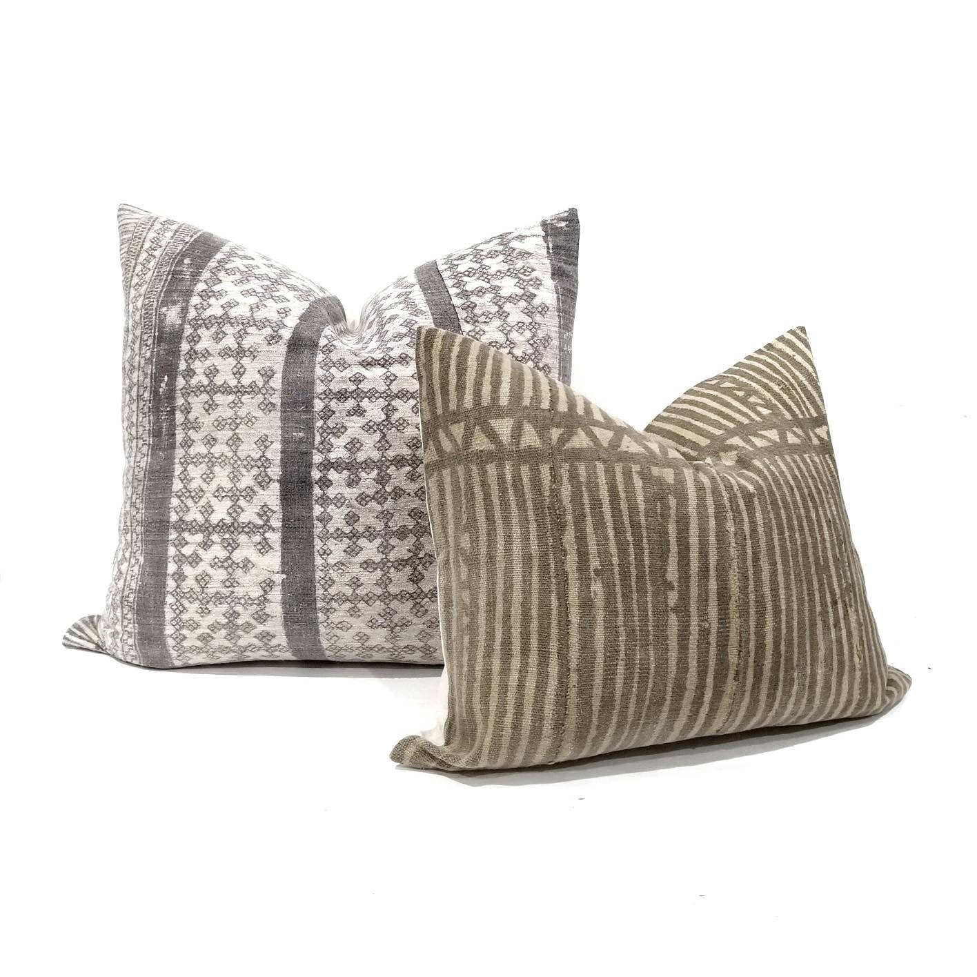 16×20 vintage brown stripe mudcloth pillow cover