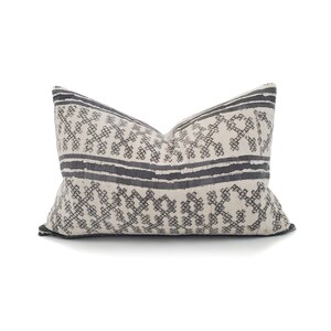Hmong batik pillow, 14&quot;×20&quot; charcoal batik print hmong cotton pillow