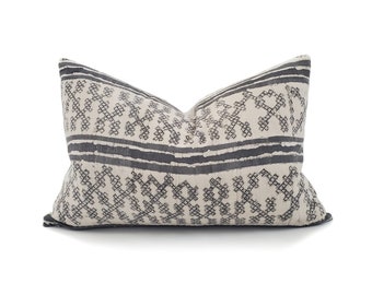 14"×20" charcoal batik print hmong pillow