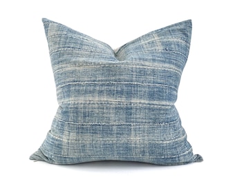 20" faded indigo mudcloth pillow cover