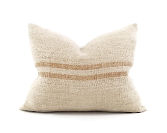 16"×20" caramel stripe grainsack pillow cover