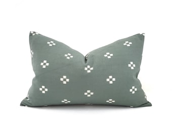 13"×20" muted dark sage motif cotton pillow cover