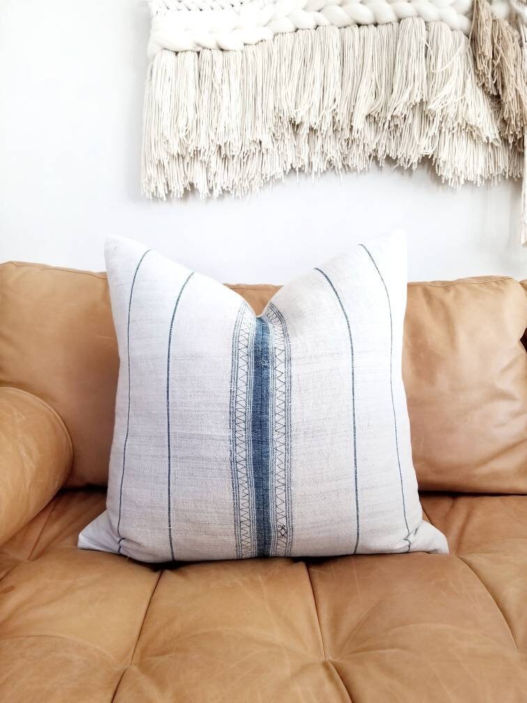 18 indigo stripe hemp linen hmong pillow cover